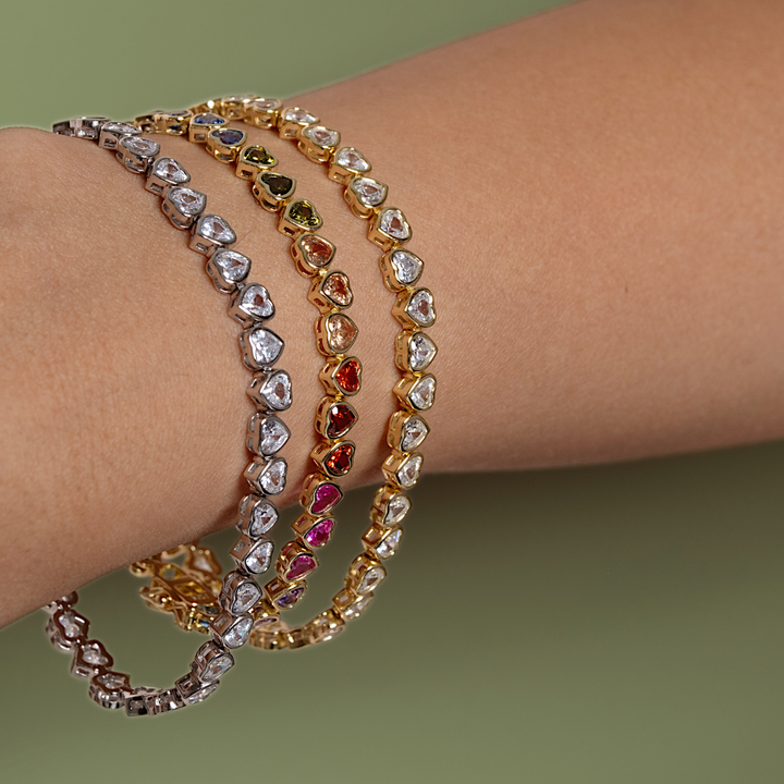 Sweet Spot Heart Bezel Tennis Bracelet - Multicolour