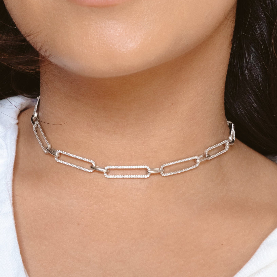 Marbella Pave Paperclip Necklace