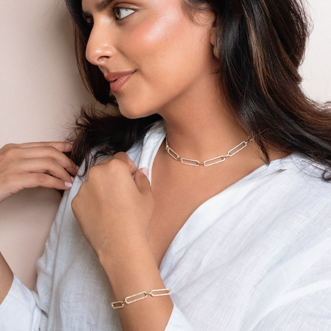 Marbella Pave Paperclip Necklace