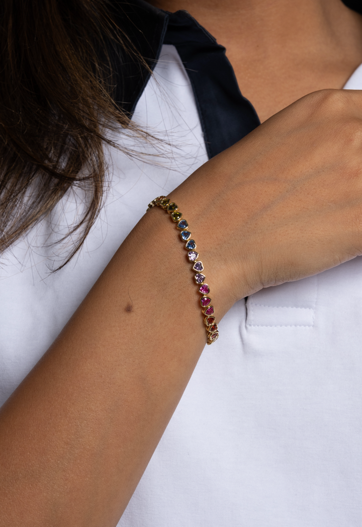 Sweet Spot Heart Bezel Tennis Bracelet - Multicolour
